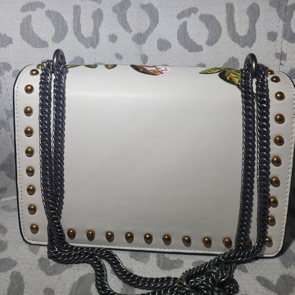 Floral Pink Red Dionysys White Faux Leather Gold Stud Black NEW - Picture 6 of 12